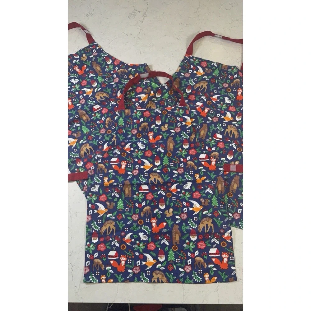 Lot Of 3 IKEA Vinter 2021 Kids OSFA Navy Holiday Print Christmas APRON 17938